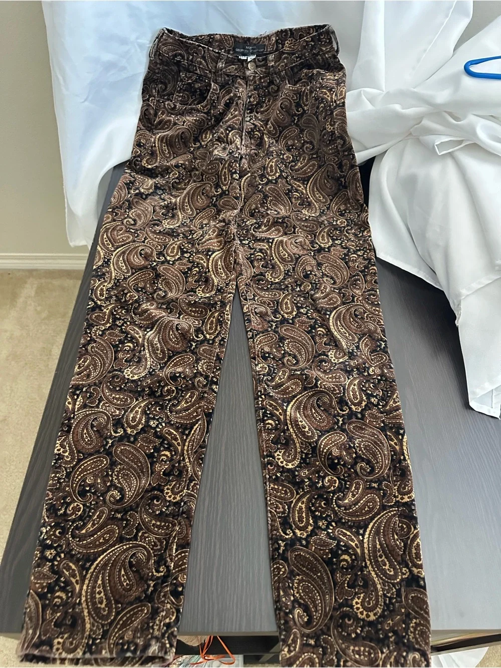 Pre-loved Vintage Guess by Georges Marciano Brown Paisley Velvet Texture Pants - Picture 1 of 5